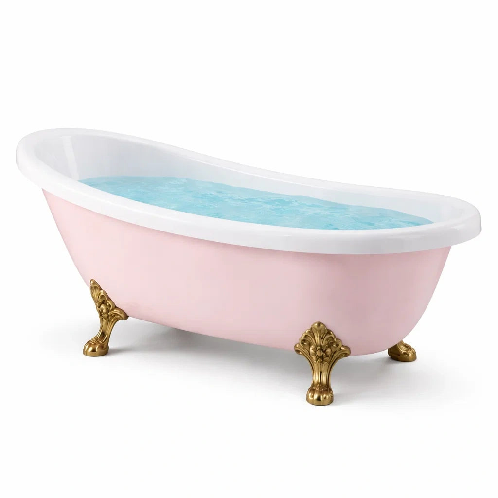 Freistehende Badewanne aus Acryl mit Löwenfüßen, Rosa, 150 cm