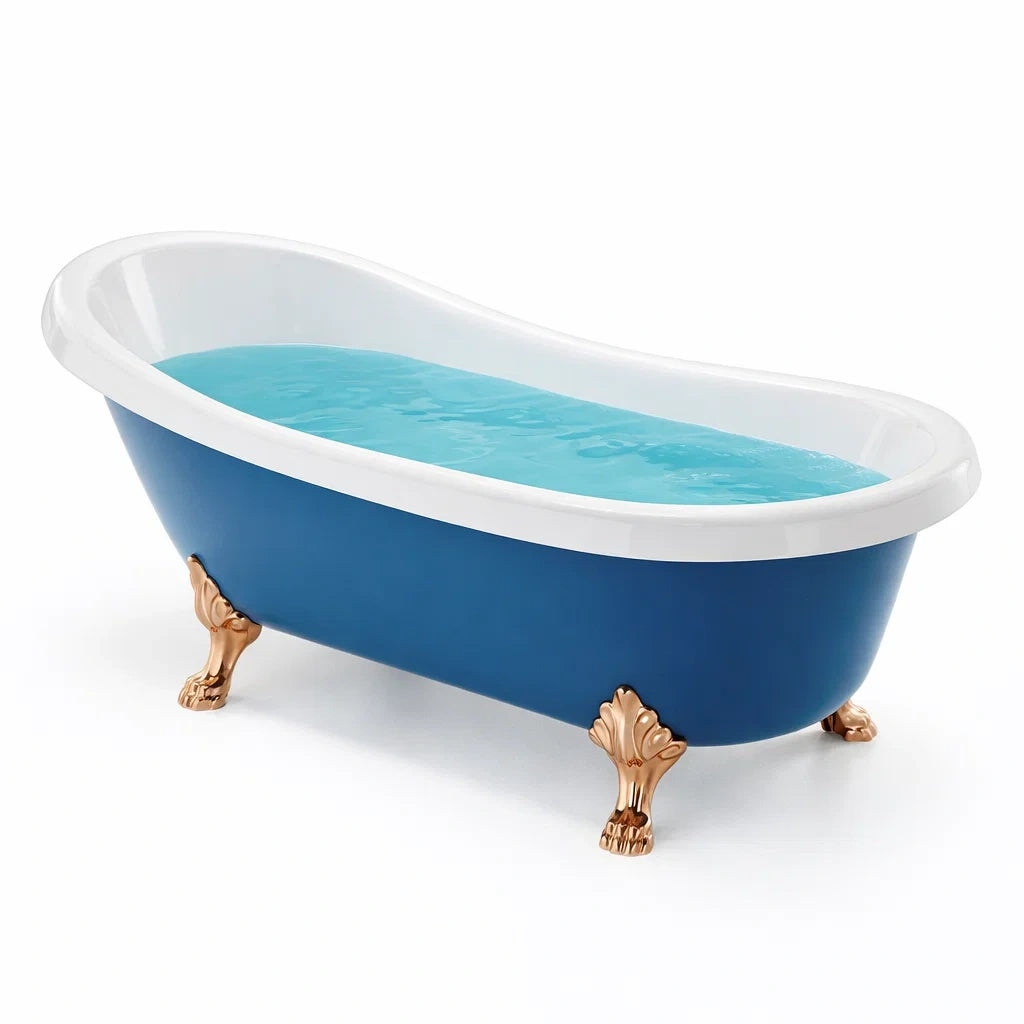 Badewanne aus Acryl Blau mit Goldfüßen