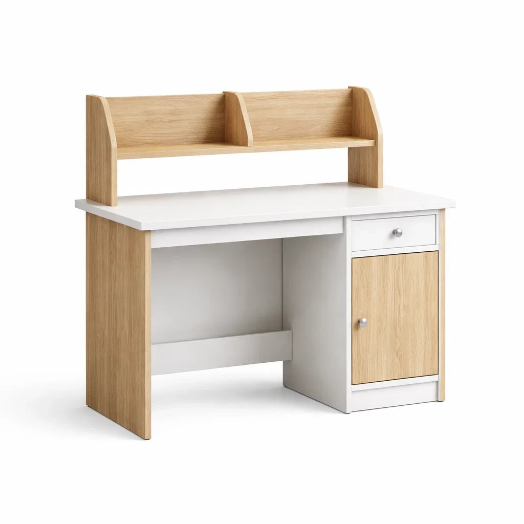 Schreibtisch mit Regal Spanplatte Eiche/Weiß 120 cm x 60 cm