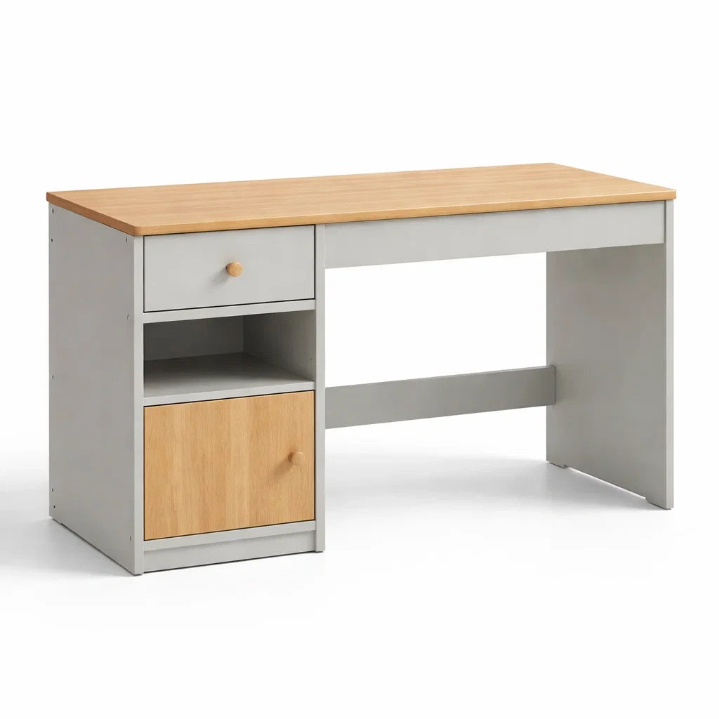 Schreibtisch MDF Holz Grau 120x50x75cm mit Schublade und Schrank
