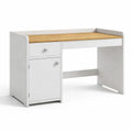 Holzschreibtisch mit Schublade und Schrank Weiß/Bambus