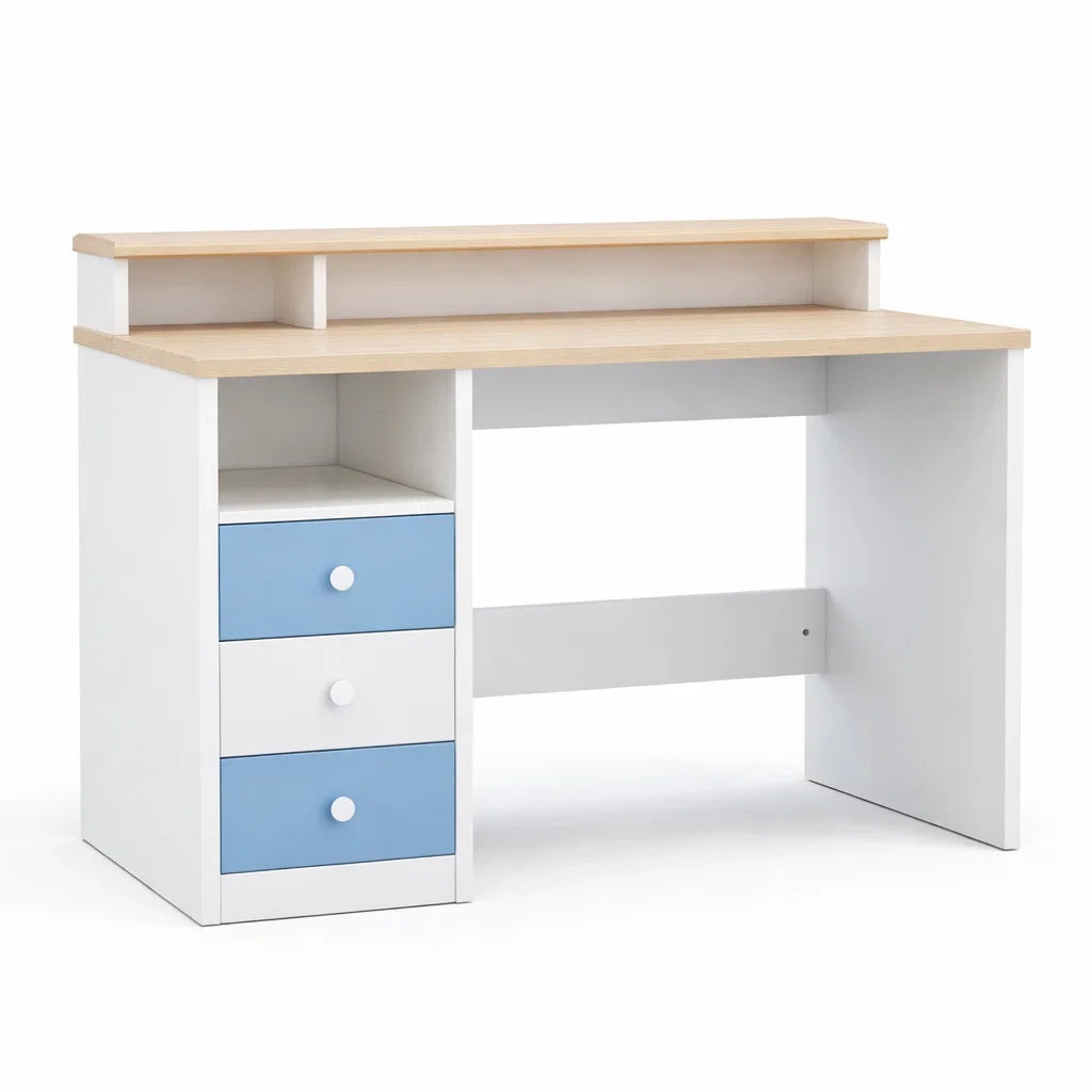 Kinderschreibtisch MDF Weiß Hellblau mit 3 Schubladen 120x55x85 cm
