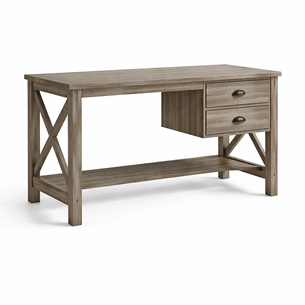 Schreibtisch aus Holz mit Schubladen und Ablage in Braun
