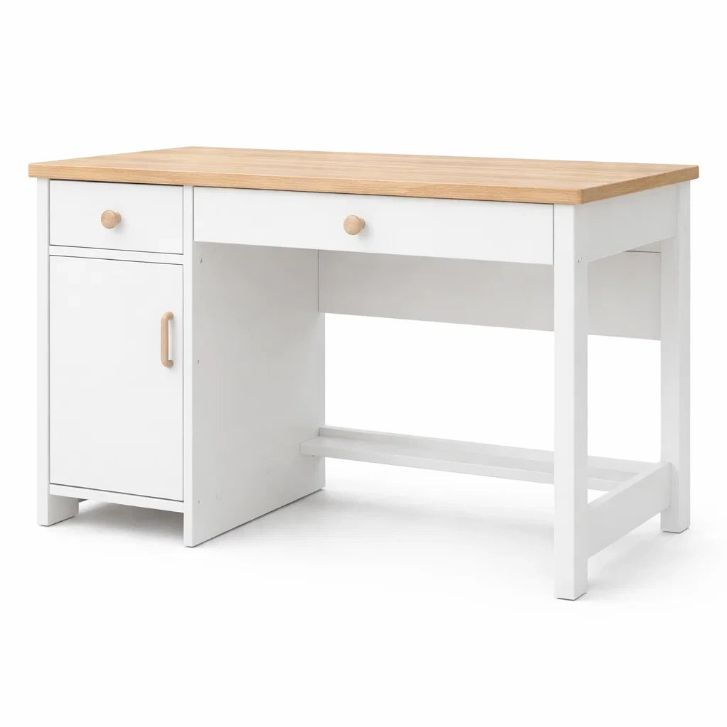 Schreibtisch mit MDF-Struktur und Kiefernholzplatte Weiß 120x55x75cm