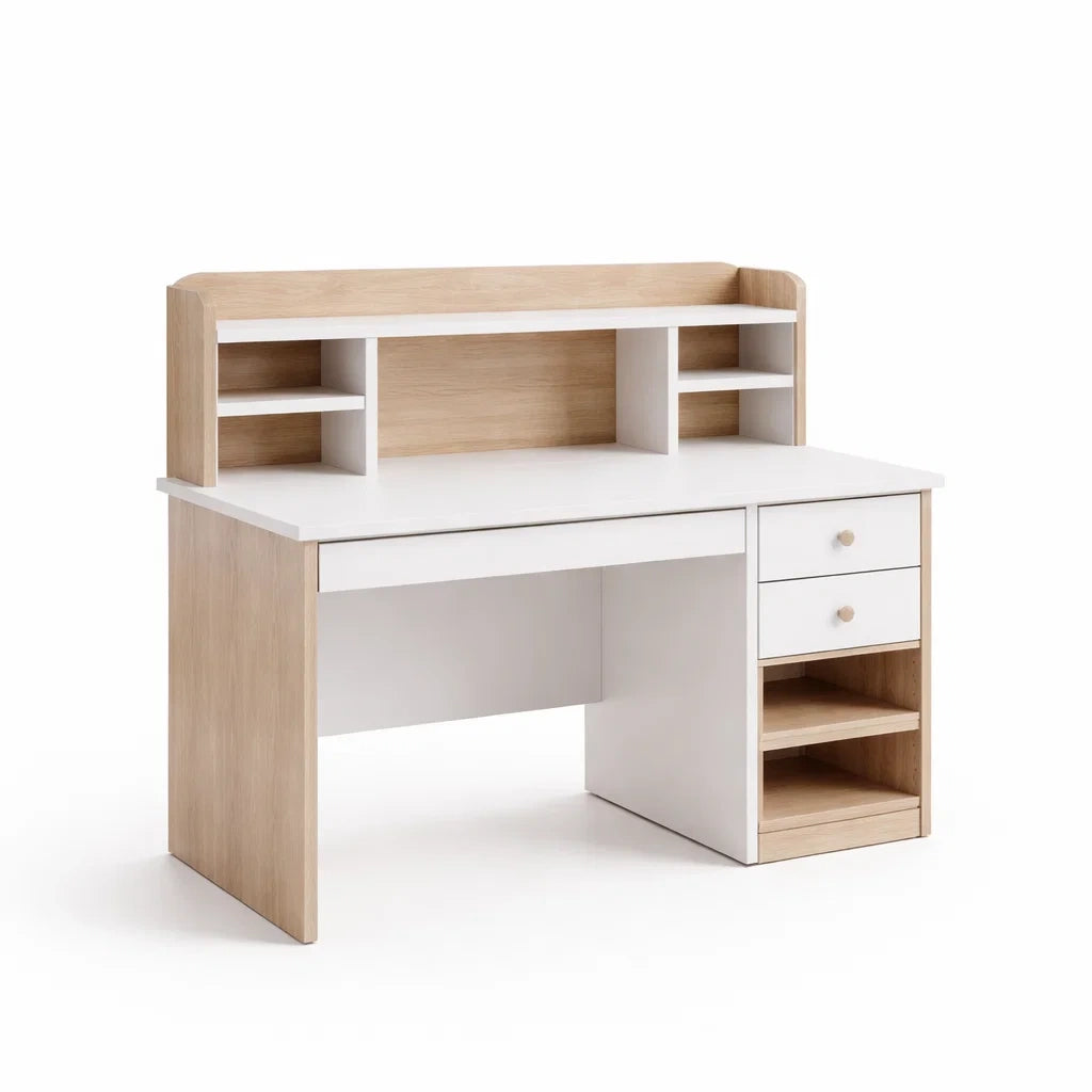Schreibtisch aus MDF mit Regalen Weiß/Buche 120x60x75 cm