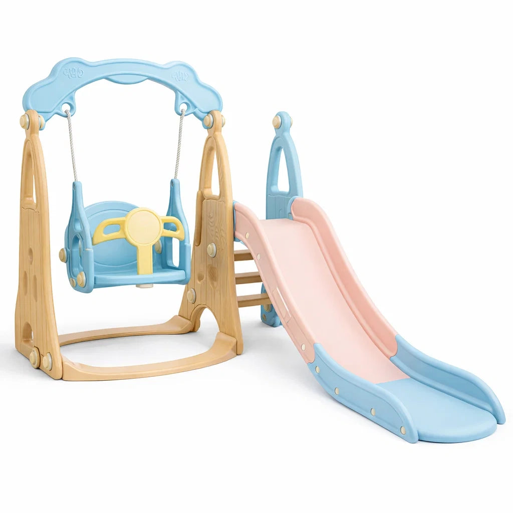 Kinderrutsche Schaukel Set Kunststoff Blau Rosa 180x120x105cm