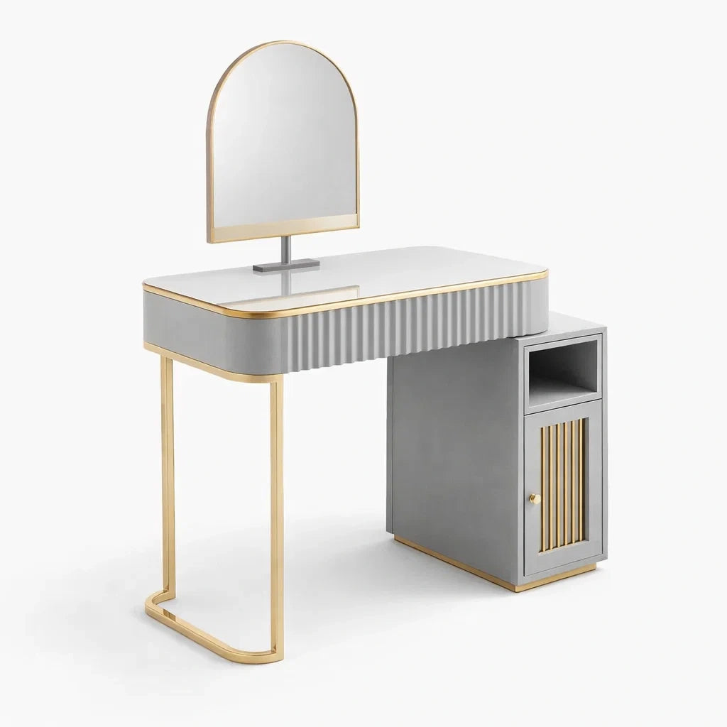 Schminktisch mit Spiegel Grau/Gold MDF Edelstahl 120cm