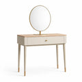 Schminktisch mit rundem Spiegel Holzwerkstoff und Massivholz Beige