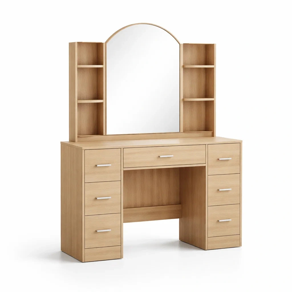 Schminktisch mit Spiegel und 6 Schubladen aus Holz