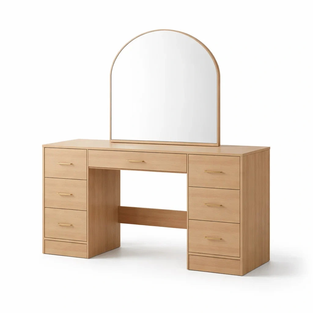 Schminktisch aus Holz mit Spiegel und 6 Schubladen