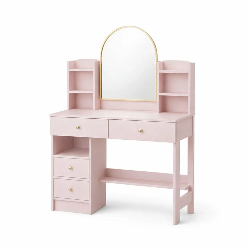 Rosa Schminktisch aus MDF mit Spiegel und Schubladen