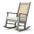 Schaukelstuhl Holz Rattan Grau Beige