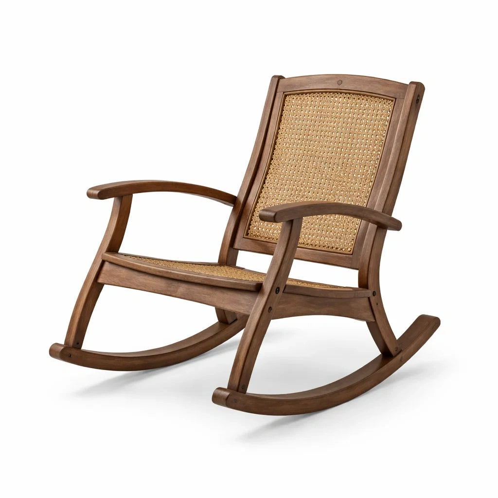 Holz Schaukelsessel mit Rattan