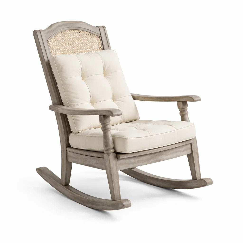 Schaukelstuhl Holz Leinen Beige
