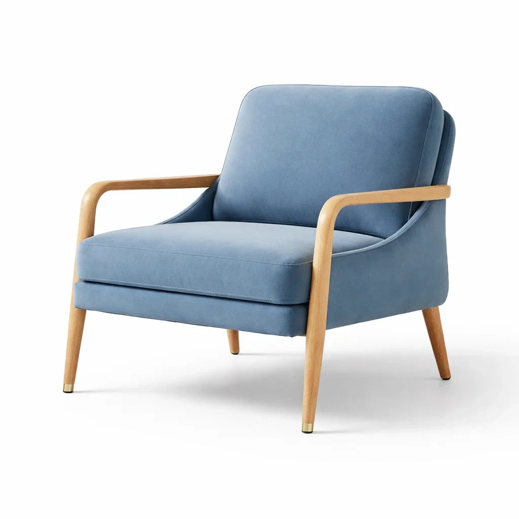 Sessel Blau mit Eichenholzrahmen und Polyestergewebe
