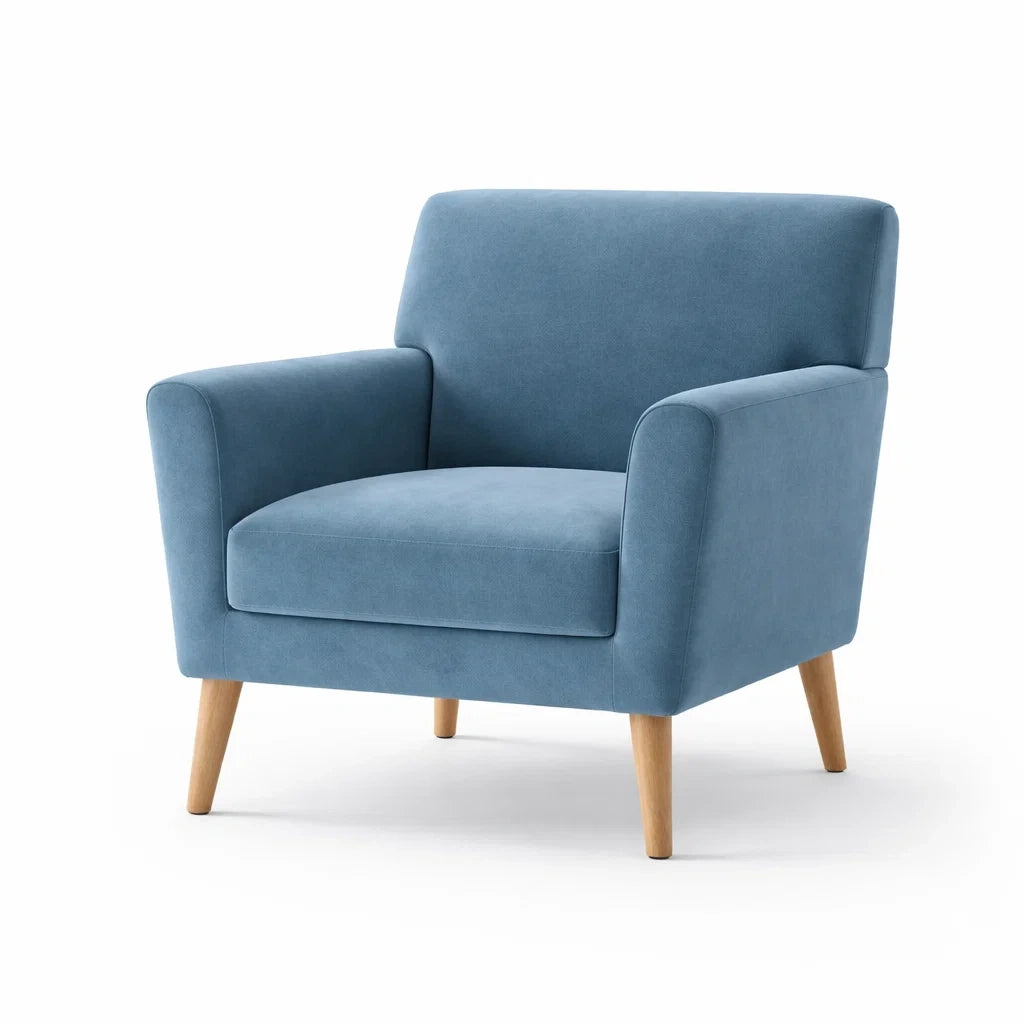 Stoffsessel Blau mit Holzbeinen