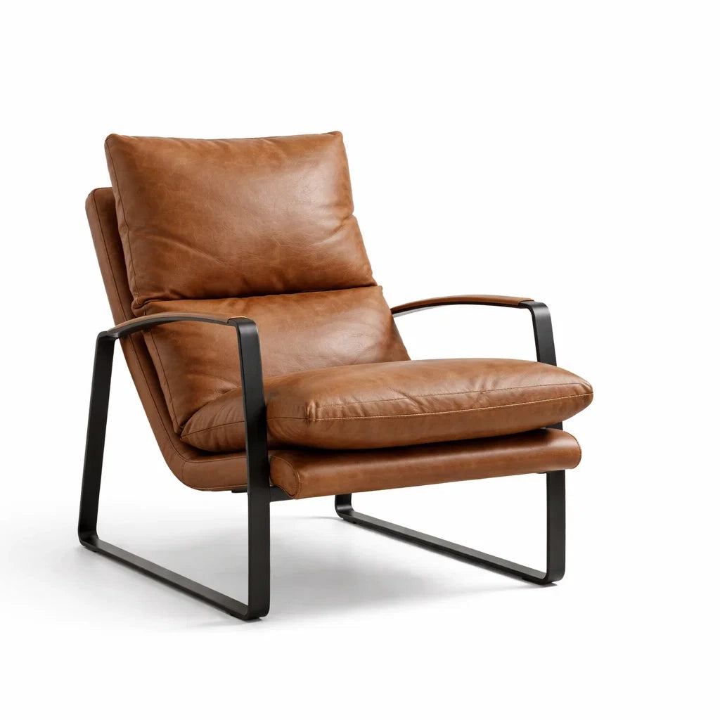 Ledersessel Braun mit Metallgestell