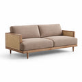 Dreisitzer Sofa aus Holz und Leinenmischung Braun mit Rattan-Details