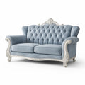 Blaues Samt Zweisitzer-Sofa mit Massivholzrahmen