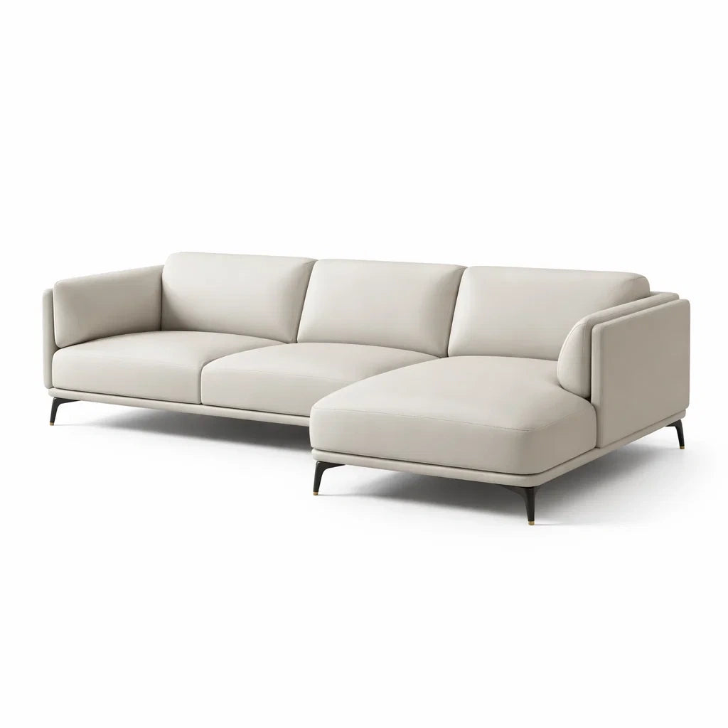 Echtleder Ecksofa Beige mit Ottomane 285x95x80 cm