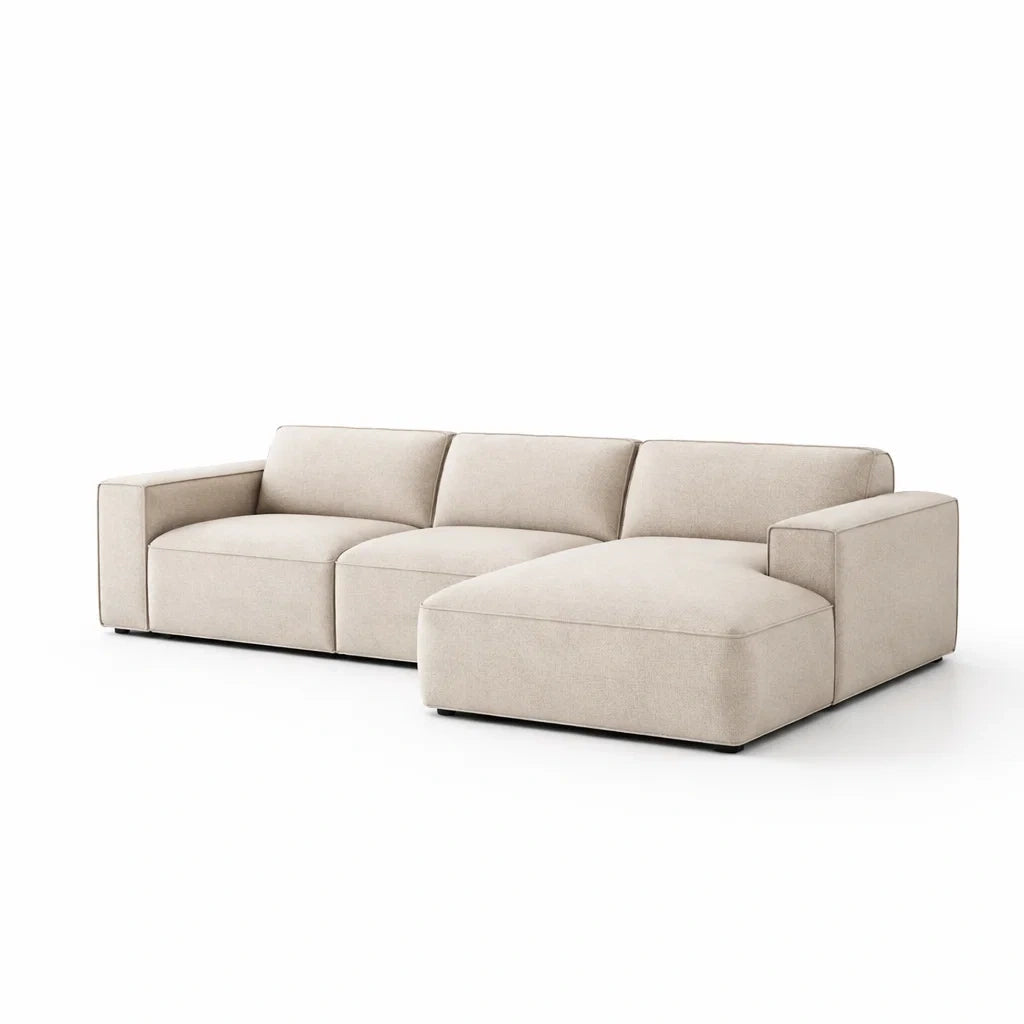 Ecksofa mit Ottomane Stoff Beige 300x180x90 cm