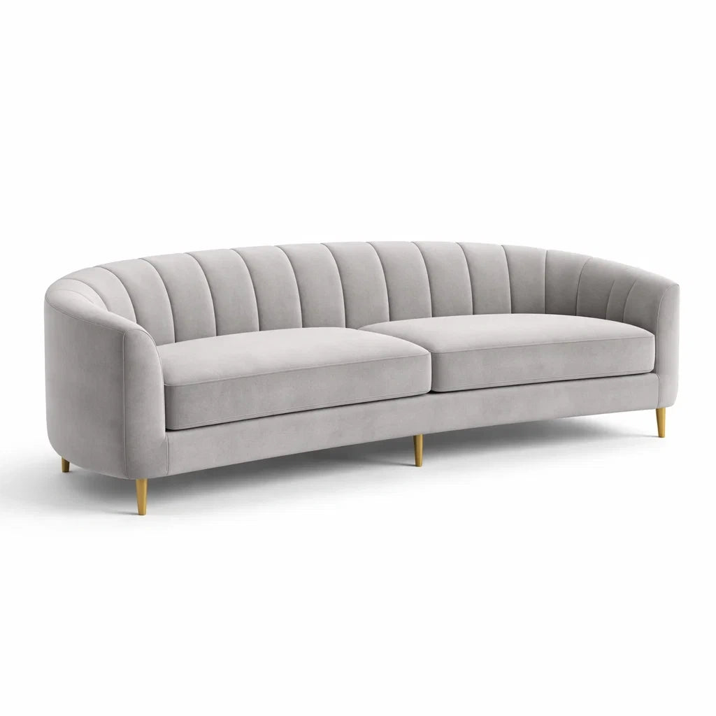 Graues Samt-Sofa mit Metallbeinen, 3-Sitzer
