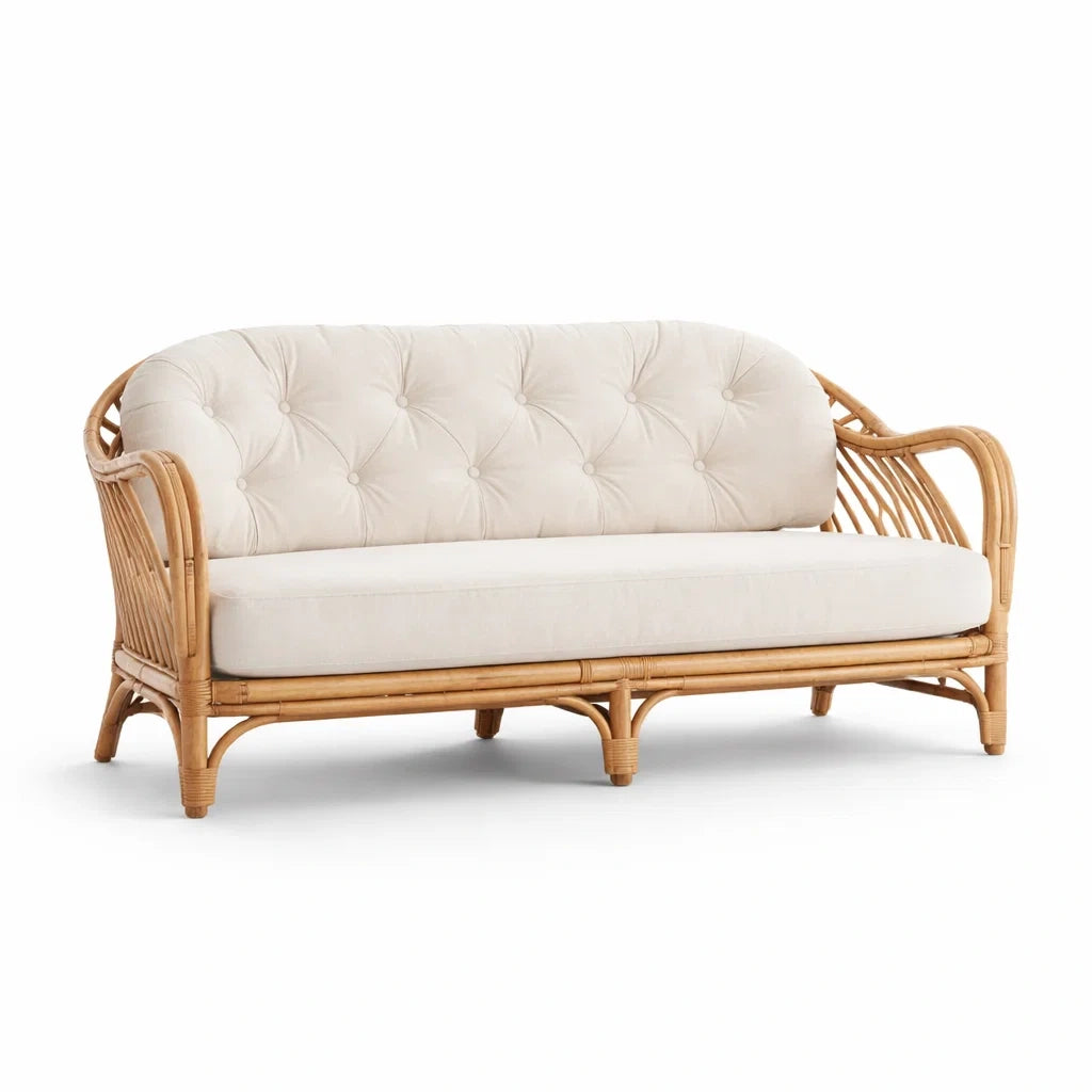 Rattan Sofa mit Beige Polsterung