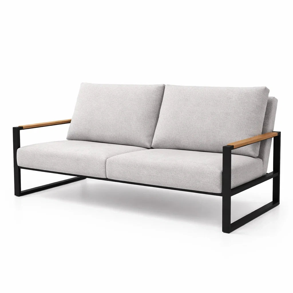 3-Sitzer Leinen Sofa Hellgrau mit Metallrahmen