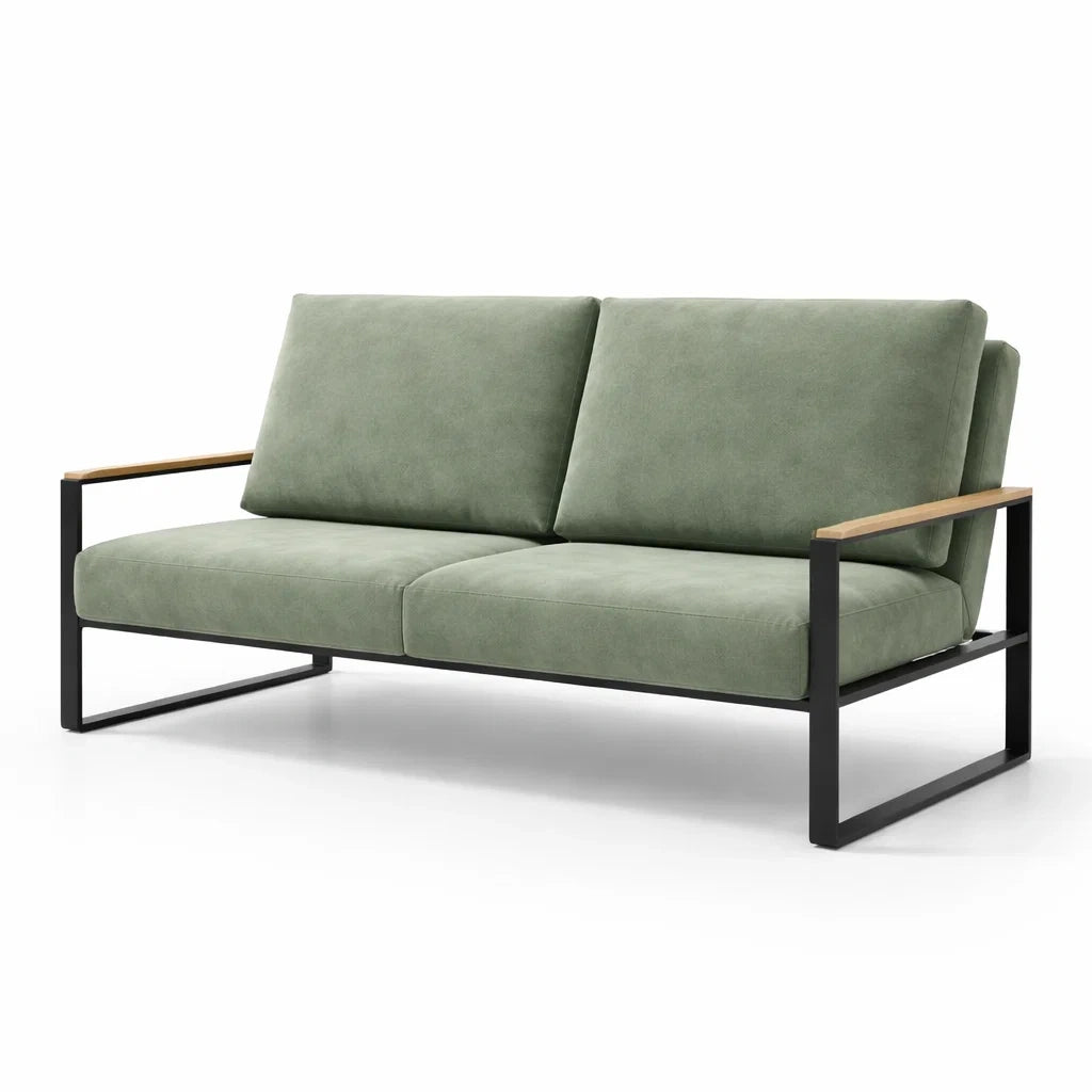 Zweisitzer-Sofa mit Stahlgestell und Mikrofaserbezug Grün